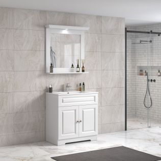 ModeniDesign 80 cm vit matt badrumsmöbel m/vit handfat och spegel