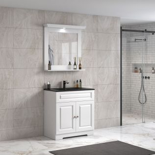 ModeniDesign 80 cm vit matt badrumsmöbel m/svart handfat og spegel