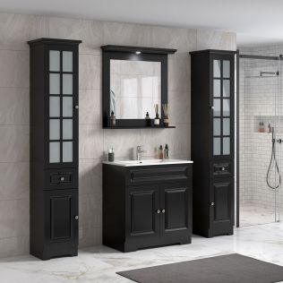ModeniDesign 80 cm svart matt badrumsmöbel med 2 högskåp