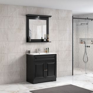 ModeniDesign 80 cm svart matt badrumsmöbel m/vit handfat och spegel