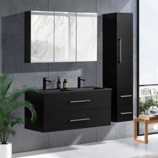 LindaDesign 120 cm badrumsmöbel dubbel i svart matt m/svart handfat
