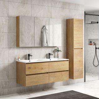 Emma 120 cm badrumsmöbel dubbel natur ek med 1 badrumsskåp