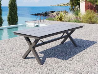 Villa - Utdragbart trädgårdsbord i betongfärg, 240/315x100 cm, med ben i antracitfärgad aluminium