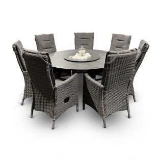 Holiday Seven matgrupp m. 7 fåtöljer i gråmix och stort bord ø150 cm antracit aluminium