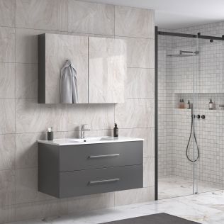 LindaDesign 100 cm grå matt badrumsmöbel m/spegelskåp
