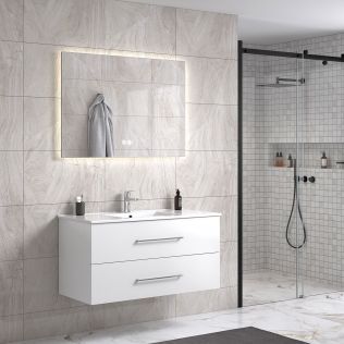 LindaDesign 100 cm badrumsmöbel m/vit handfat och rektangulär spegel