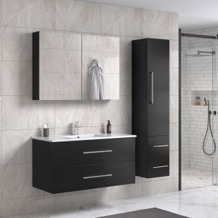 LindaDesign 100 cm svart matt badrumsmöbel med 1 högskåp