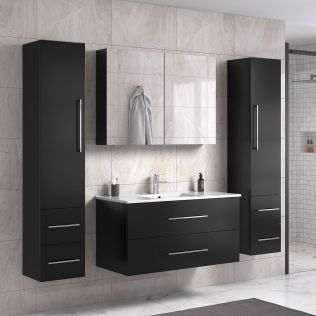 LindaDesign 100 cm svart matt badrumsmöbel med 2 badrumsskåp