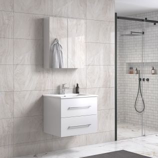 LindaDesign 60 cm vit matt badrumsmöbel m/vit handfat och spegelskåp