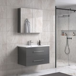LindaDesign 80 cm grå matt badrumsmöbel m/spegelskåp