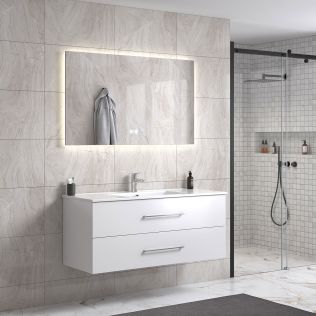 LindaDesign 120 cm badrumsmöbel single m/vit handfat och rektangulär spegel