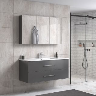 LindaDesign 120 cm grå matt badrumsmöbel m/spegelskåp