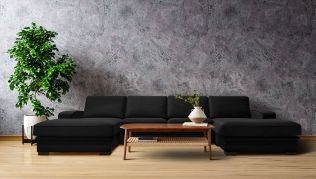 Grimstad D4D u-soffa med divaner - svart velour