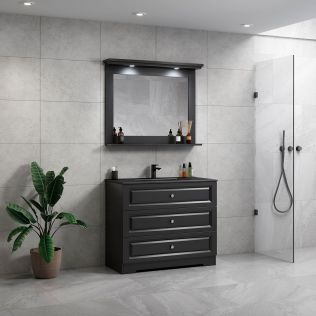 ModeniComfort 100 cm svart matt badrumsmöbel m/svart handfat och spegel