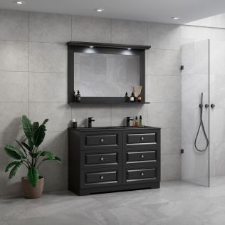 ModeniComfort 120 cm svart matt badrumsmöbel m/svart handfat och spegel