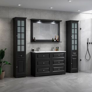 ModeniComfort 120 cm svart matt badrumsmöbel med 2 högskåp