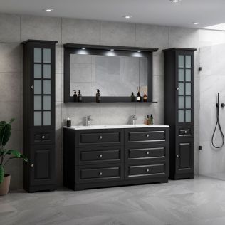 ModeniComfort 150 cm svart matt badrumsmöbel med 2 högskåp