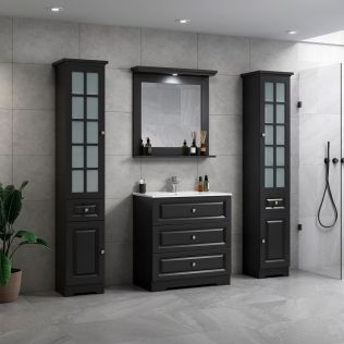 ModeniComfort 80 cm svart matt badrumsmöbel med 2 högskåp