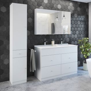 Moderna 120 cm badrumsmöbel vit matt med 1 högskåp