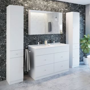 Moderna 120 cm badrumsmöbel vit matt med 2 högskåp