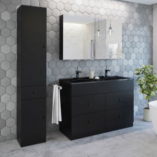 Moderna 120 cm badrumsmöbel svart matt med 1 högskåp