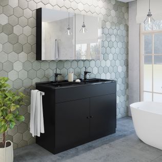 Moderna 2, 120 cm badrumsmöbel svart matt m/skåpdörrar och svart handfat