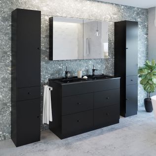 Moderna 120 cm badrumsmöbel svart matt med 2 högskåp