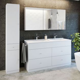 Moderna 150 cm badrumsmöbel vit matt med 1 högskåp