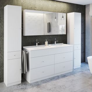 Moderna 150 cm badrumsmöbel vit matt med 2 högskåp