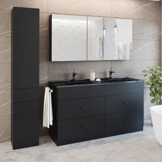 Moderna 150 cm badrumsmöbel svart matt med 1 högskåp