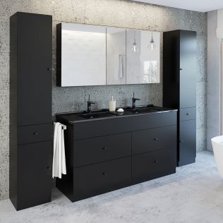 Moderna 150 cm badrumsmöbel svart matt med 2 högskåp