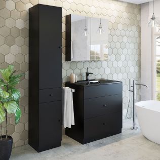 Moderna 80 cm badrumsmöbel svart matt med 1 högskåp