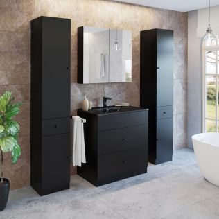 Moderna 80 cm badrumsmöbel svart matt med 2 högskåp