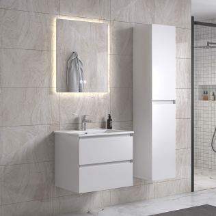 NoraDesign 60 cm vit matt badrumsmöbel med rektangulär spegel och 1 badrumsskåp
