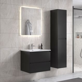 NoraDesign 60 cm svart matt badrumsmöbel med rektangulär spegel och 1 badrumsskåp