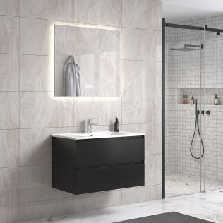 NoraDesign 80 cm badrumsmöbel m/vit handfat och rektangulär spegel