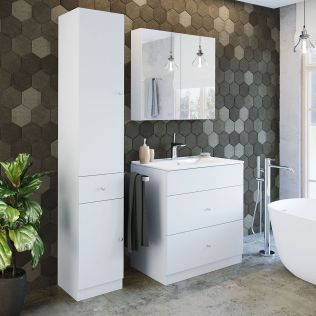 Moderna 80 cm badrumsmöbel vit matt med 1 högskåp