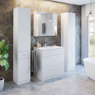 Moderna 80 cm badrumsmöbel vit matt med 2 högskåp