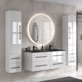 OliviaDesign 2 120 cm badrumsmöbel dubbel vit högglans m/svart handfat