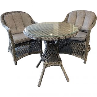 Romantik matgrupp/cafégrupp med 2 stolar och runt bord i en gråmix