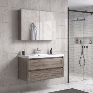 Victoria 100 cm grå alm badrumsmöbel m/spegelskåp